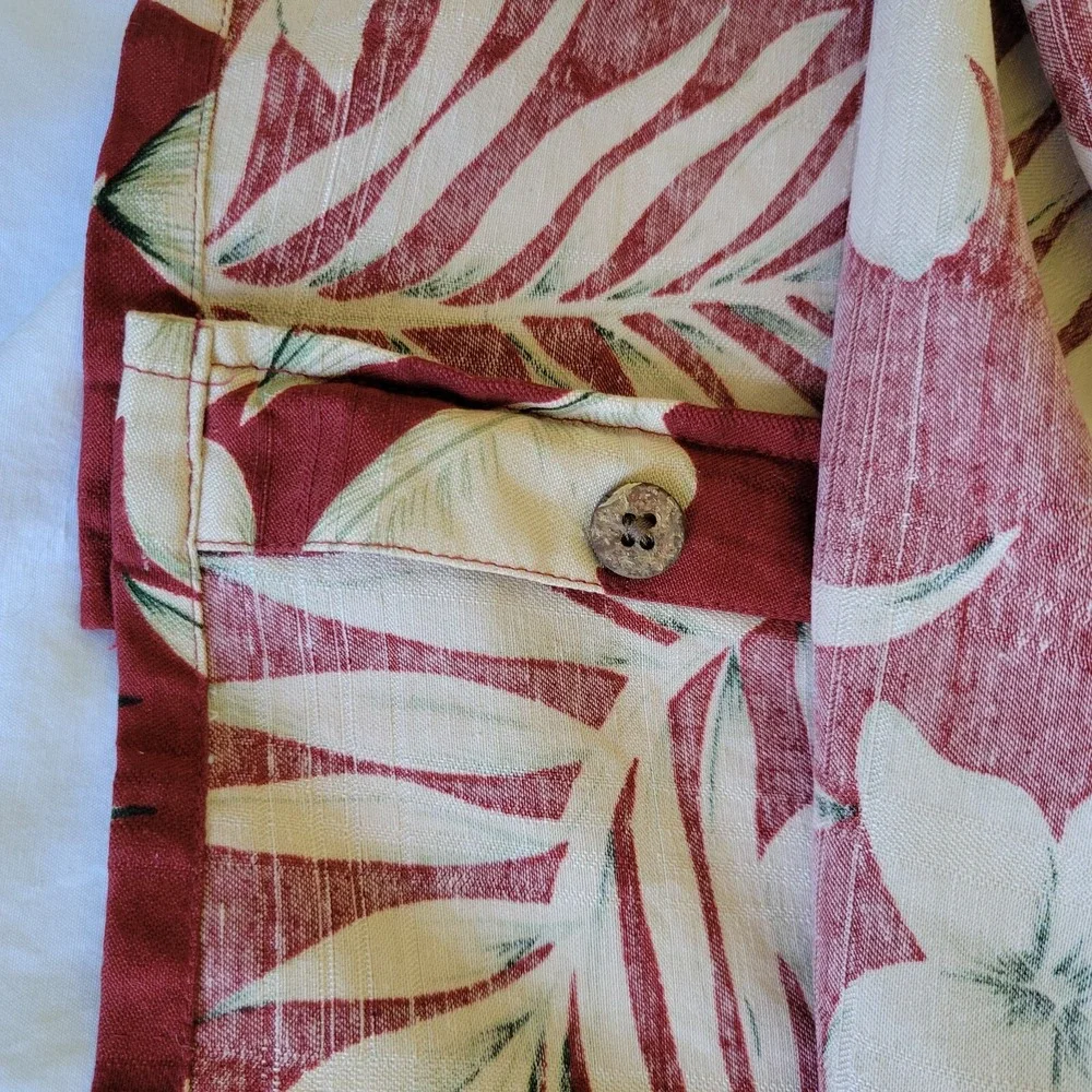 Caribbean XL Silk Hawaiian‎ Shirt Red Floral Button Up